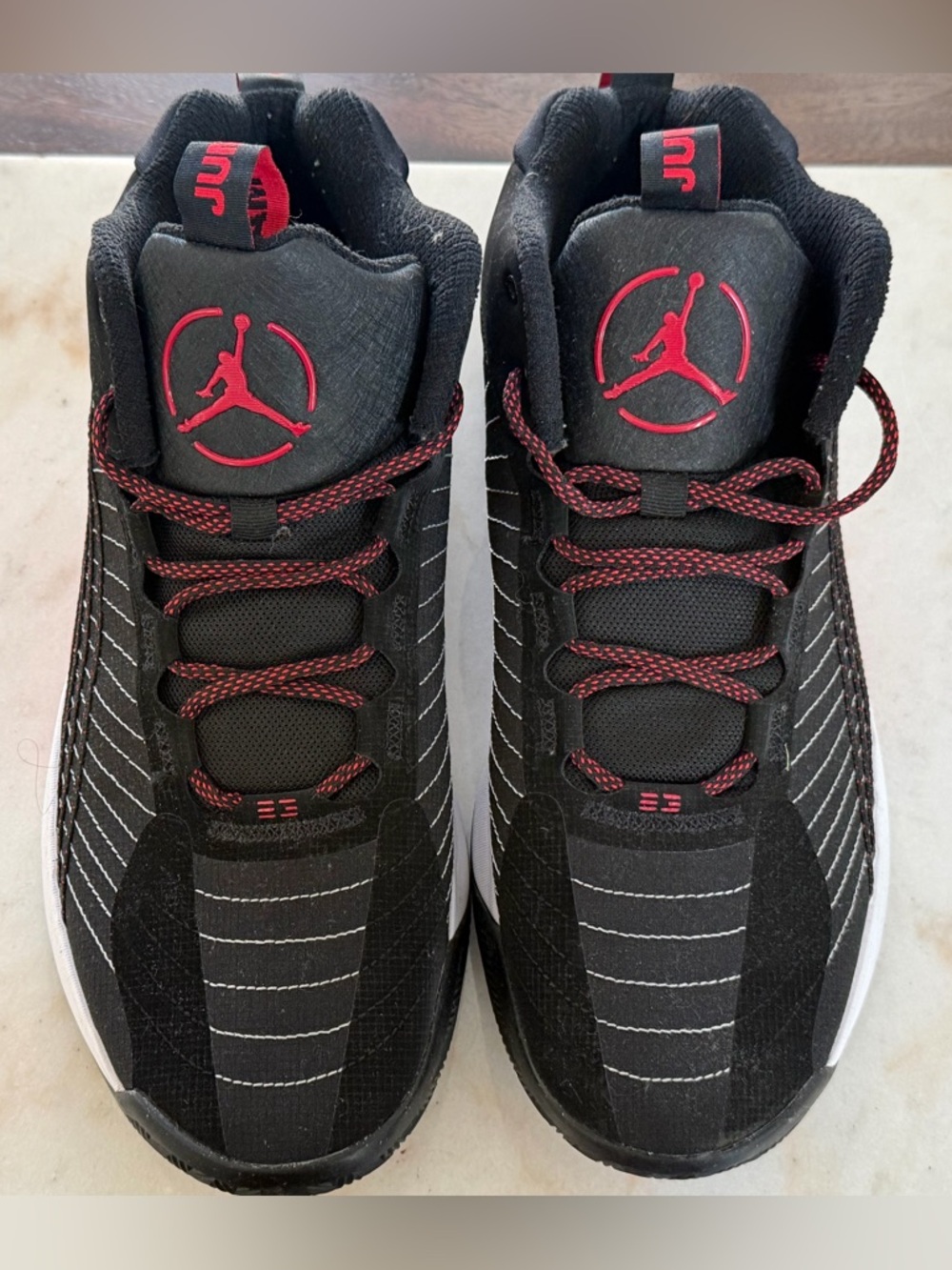 Jordan Men's Black and Red Basketball Sneakers, Size 14